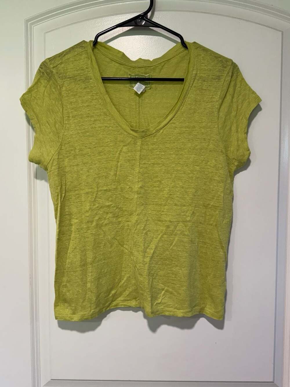 100% Linen V Neck Tee Coastal Grandmother Lagenlook Green Women’s L